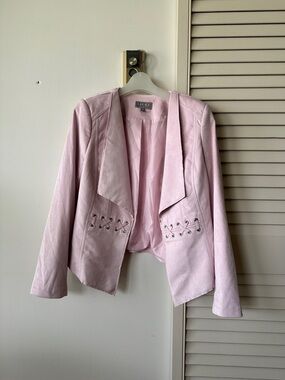 Laura Blush Pink Open-Front Lace-Up Suedeette Jacket